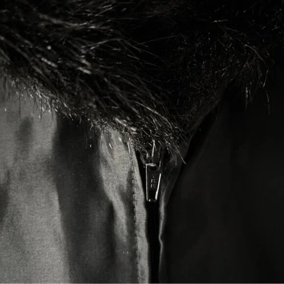 Jessica McClintock Vintage Black Satin Faux Fur Blazer Jacket Zip Up Size S / M - Picture 4 of 11